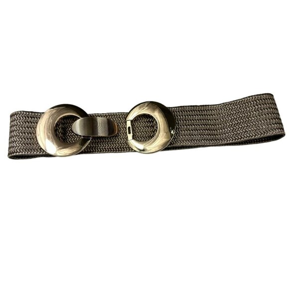 Wide Stretchable Elastic Waist Belt With Metal Double Gold Bucket - Picture 3 of 13